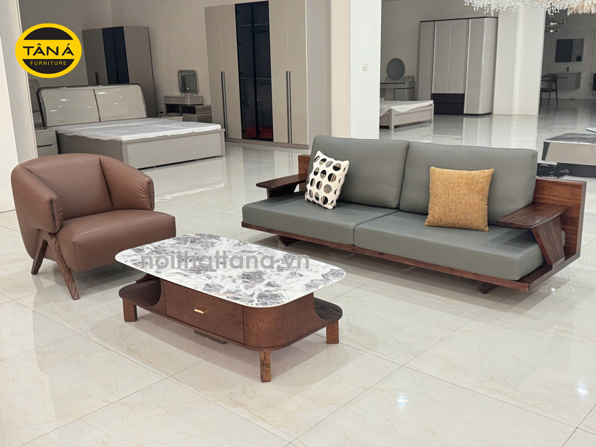 Sofa Băng Da Sinh Thái AT-A03 Gỗ Sồi Hiện Đại Nhập Khẩu
