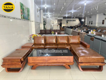 Sofa Gỗ Hương Xám Nam Phi Da Hàn Quốc Góc Chữ L Hiện Đại GH90