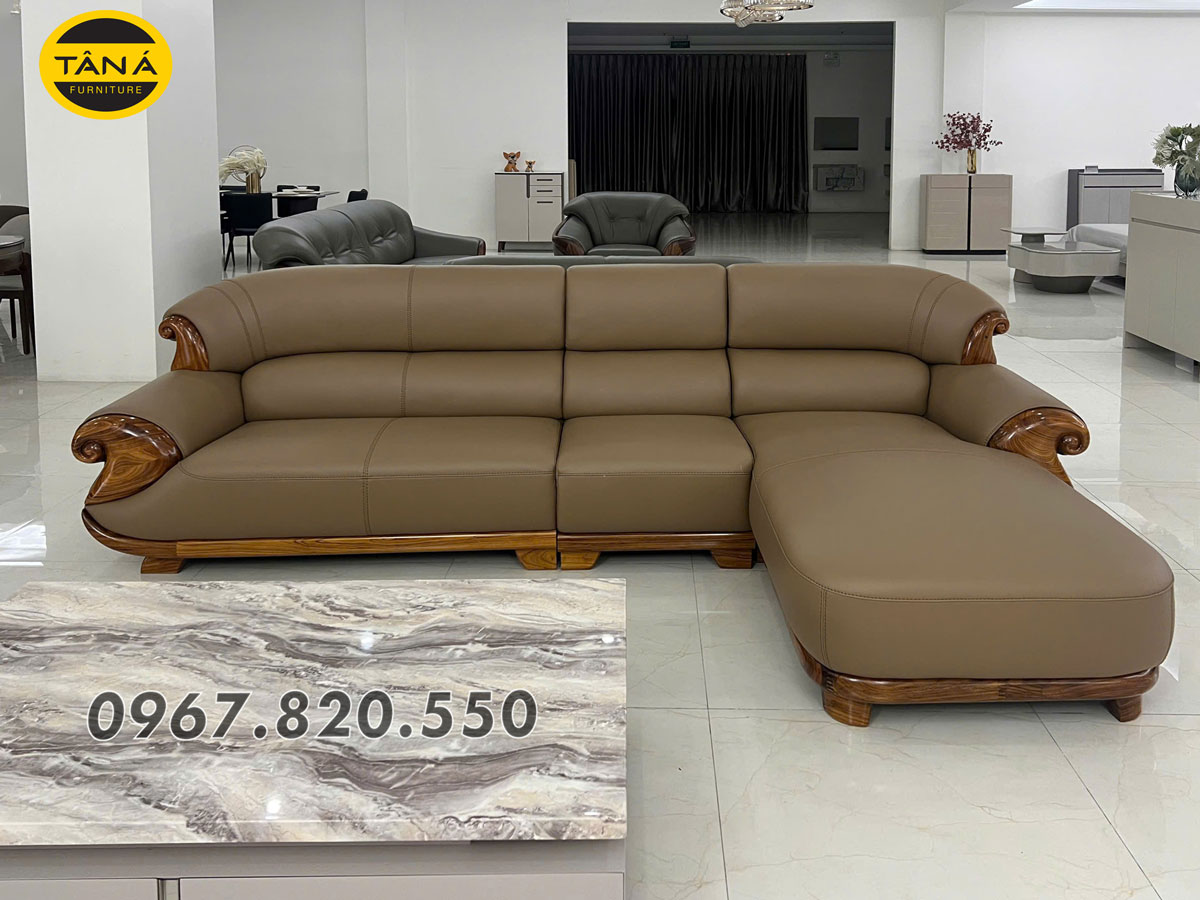 Sofa Góc Chữ L Da Siêu Sợi Gỗ Mun Nhập Khẩu AT-H46B Sang Trọng