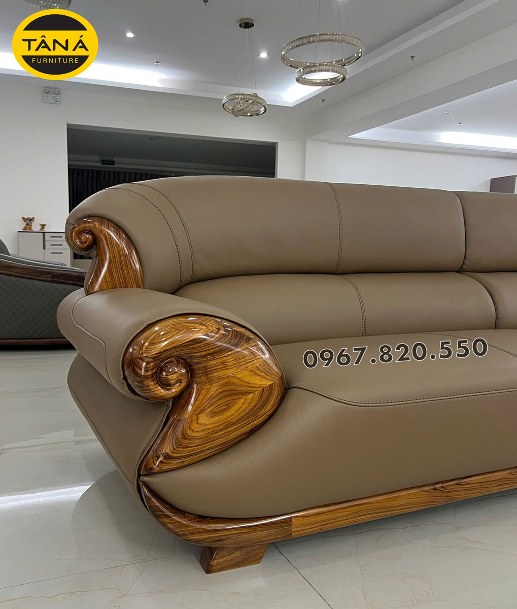 Sofa Góc Chữ L Da Siêu Sợi Gỗ Mun Nhập Khẩu AT-H46B Sang Trọng