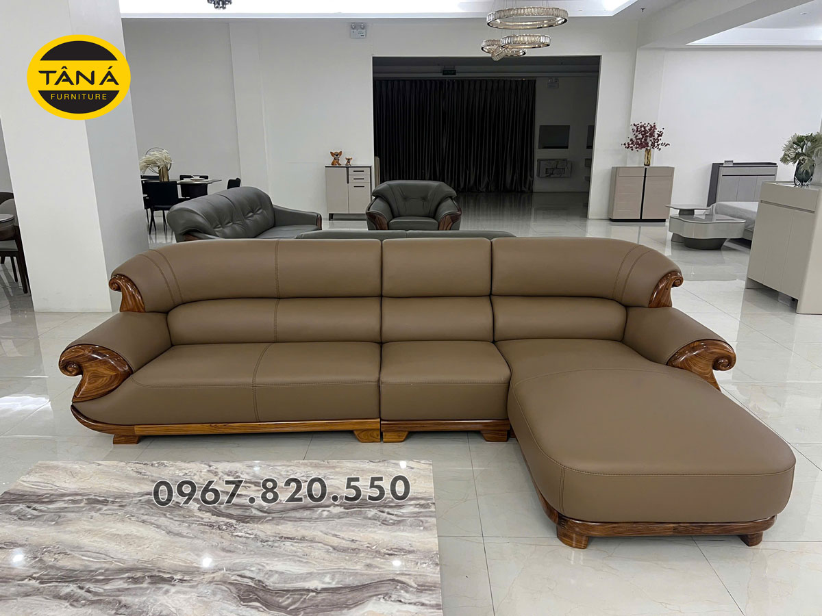 Sofa Góc Chữ L Da Siêu Sợi Gỗ Mun Nhập Khẩu AT-H46B Sang Trọng