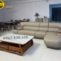 Sofa Góc Da Siêu Sợi Gỗ Mun Cao Cấp AT-516B Hiện Đại Nhập khẩu