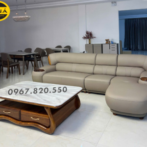 Sofa Góc Da Siêu Sợi Gỗ Mun Cao Cấp AT-516B Hiện Đại Nhập khẩu