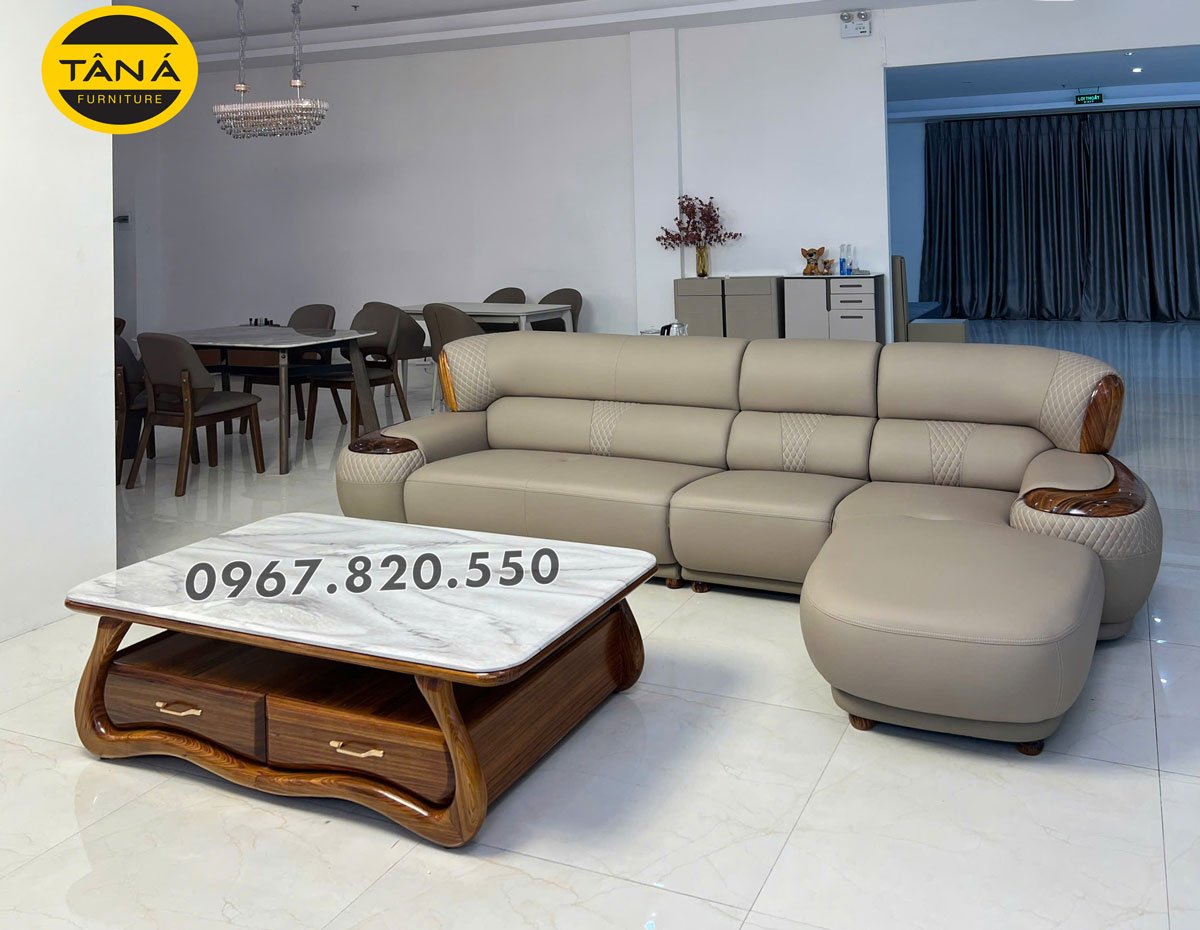 Sofa Góc Da Siêu Sợi Gỗ Mun Cao Cấp AT-516B Hiện Đại Nhập khẩu