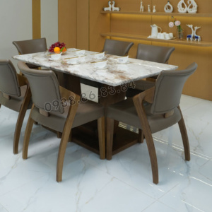 Bộ Bàn Ăn Mặt Đá Vi Tinh Hiện Đại 6-8 Ghế Gỗ Sồi Nhập Khẩu BA248