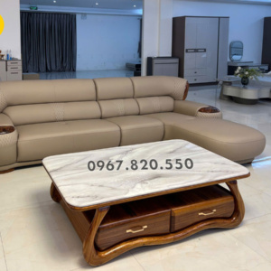Sofa Góc Da Siêu Sợi Gỗ Mun Cao Cấp AT-516B Hiện Đại Nhập khẩu