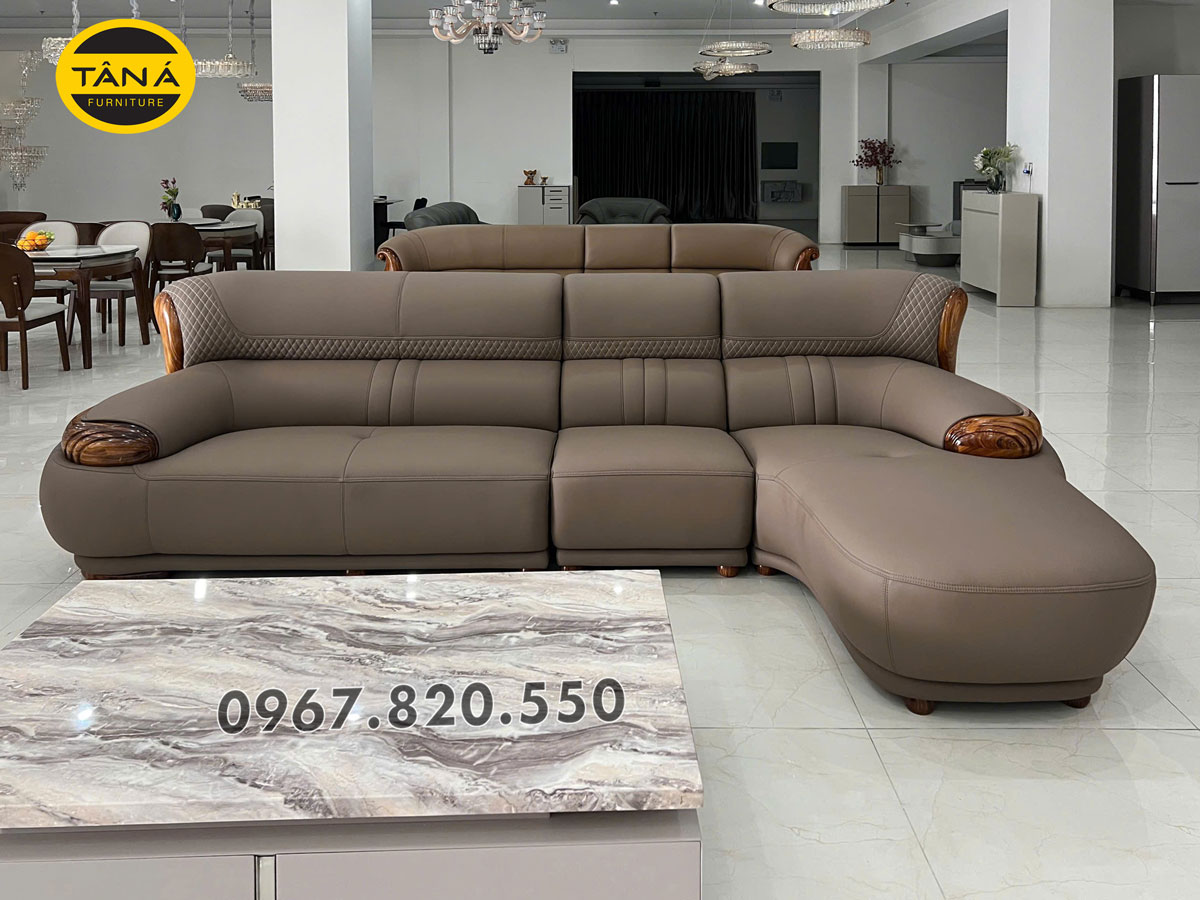Sofa Phòng Khách Cao Cấp Da Siêu Sợi Gỗ Mun AT-G518B Nhập Khẩu