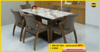 Bộ Bàn Ăn Mặt Đá Nhân Tạo Hiện Đại 6 Ghế Gỗ Sồi Nhập Khẩu BA248