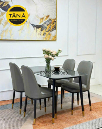 Bộ Bàn Ăn Mặt Đá Ceramic 4 Ghế Nhỏ Gọn BA254 Phong Cách Hiện Đại