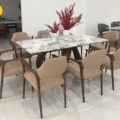 Bộ Bàn Ăn Mặt Đá Tự Nhiên Dài 2m Hiện Đại 8 Ghế Gỗ Sồi Nhập Khẩu BA261