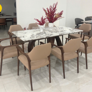 Bộ Bàn Ăn Mặt Đá Tự Nhiên Dài 2m Hiện Đại 8 Ghế Gỗ Sồi Nhập Khẩu BA261