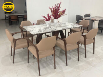 Bộ Bàn Ăn Mặt Đá Tự Nhiên Dài 2m Hiện Đại 8 Ghế Gỗ Sồi Nhập Khẩu BA261