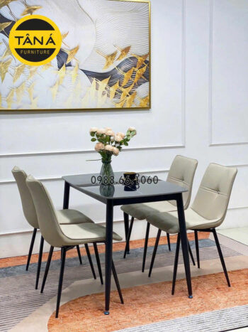 Bộ Bàn Ăn Mặt Đá Ceramic 1,2m Hiện Đại 4 Ghế Cho Chung Cư BA236