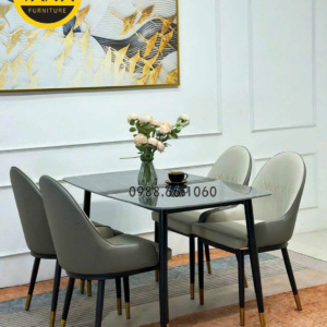 Bộ Bàn Ăn 1,2m Mặt Đá Ceramic Hiện Đại 4 Ghế Cho Chung Cư BA238