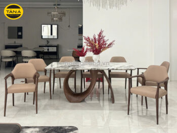 Bộ Bàn Ăn Mặt Đá Tự Nhiên Dài 2m Hiện Đại 8 Ghế Gỗ Sồi Nhập Khẩu BA261