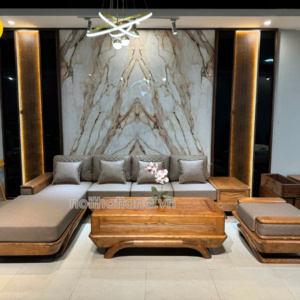 Sofa Gỗ Sồi Da Hàn Quốc Góc L Hiện Đại GS92