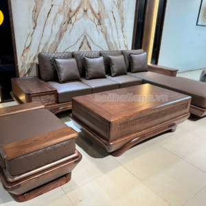 Sofa Gỗ Sồi Da Hàn Quốc Góc L Hiện Đại GS91