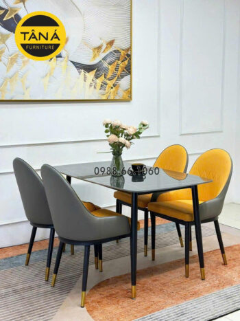 Bộ Bàn Ăn 1,2m Mặt Đá Ceramic Hiện Đại 4 Ghế Cho Chung Cư BA238