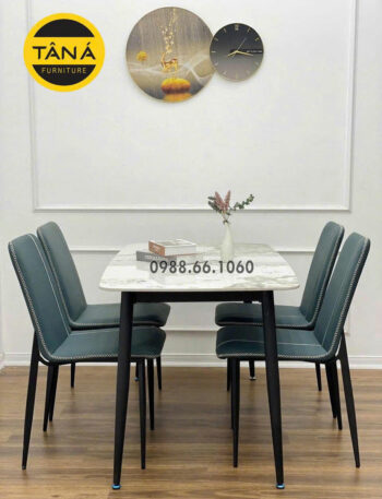 Bộ Bàn Ăn 4 Ghế Nhỏ Gọn Mặt Đá Ceramic Hiện Đại BA255