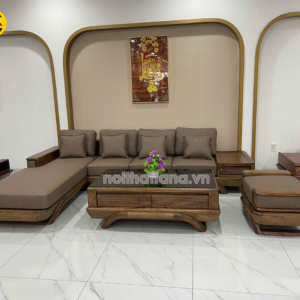 Sofa Gỗ Sồi Da Hàn Quốc Góc L Hiện Đại GS92