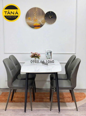 Bộ Bàn Ăn Mặt Đá Ceramic 4 Ghế BA257 Cho Chung Cư, Nhà Nhỏ