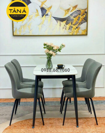 Bộ Bàn Ăn 4 Ghế Mặt Đá Ceramic BA256 Cho Chung Cư, Nhà Nhỏ
