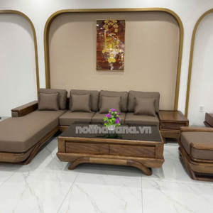 Sofa Gỗ Sồi Da Hàn Quốc Góc L Hiện Đại GS92