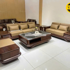 Sofa Băng Gỗ Óc Chó Bọc Da Microfiber Hiện Đại GO93