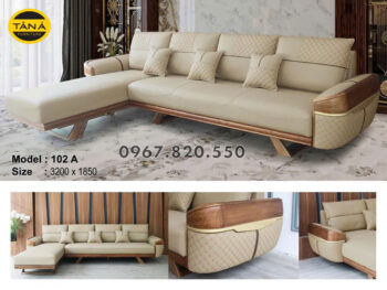 Sofa Góc L Gỗ Sồi Bọc Da Chống Trầy AB-102A
