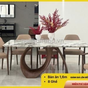Bộ Bàn Ăn Mặt Đá Tự Nhiên Dài 2m Hiện Đại 8 Ghế Gỗ Sồi Nhập Khẩu AT-261
