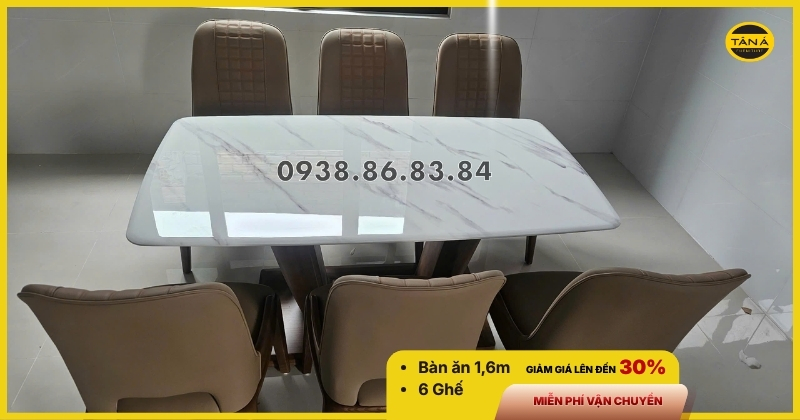 Bộ bàn ăn 6 ghế gỗ sồi mặt đá tự nhiên nhập khẩu BA270