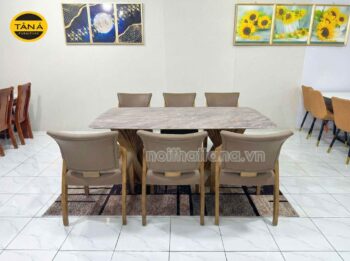 Bộ Bàn Ăn Mặt Đá Tự Nhiên 6 Ghế Gỗ Sồi BA91 Hiện Đại Nhập Khẩu
