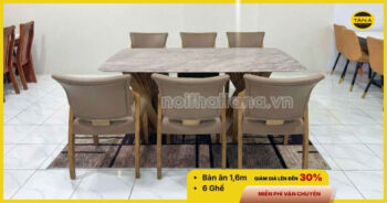 Bộ Bàn Ăn Mặt Đá Tự Nhiên 6 Ghế Gỗ Sồi BA91 Hiện Đại Nhập Khẩu