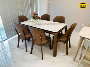 Bộ Bàn Ăn 1,4m 6 Ghế Mặt Nhân Tạo Khung Gỗ Sồi Nhập Khẩu AT-6052