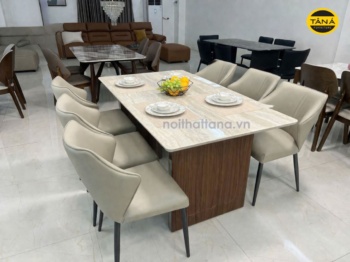 Bàn Ăn Mặt Đá Nhân Tạo 6 Ghế Bọc Da Cao Cấp AT-MT1-160