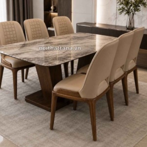 Bộ bàn ăn 1m6 6 ghế mặt đá tự nhiên nhập khẩu VT26