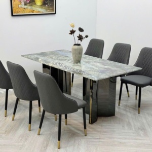 Bộ bàn ăn 1m6 6 ghế mặt đá bạch ngọc nhập khẩu AK02
