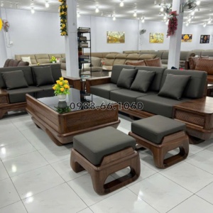 Sofa Băng Gỗ Gõ Óc Chó Da Ý Hiện Đại TA-GO12