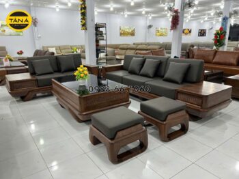 Sofa Băng Gỗ Gõ Óc Chó Da Ý Hiện Đại TA-GO12