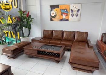 Sofa gỗ hương xám da cao cấp GH93 phong cách sang trọng