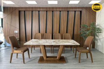 Bộ bàn ăn 1m6 6 ghế mặt đá nhân tạo nhập khẩu VT07
