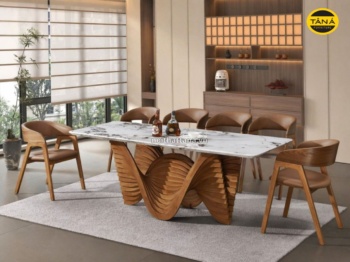Bộ Bàn Ăn 1,8m 6 Ghế Mặt Đá Tự Nhiên Khung Gỗ Sồi Nhập Khẩu AT-580