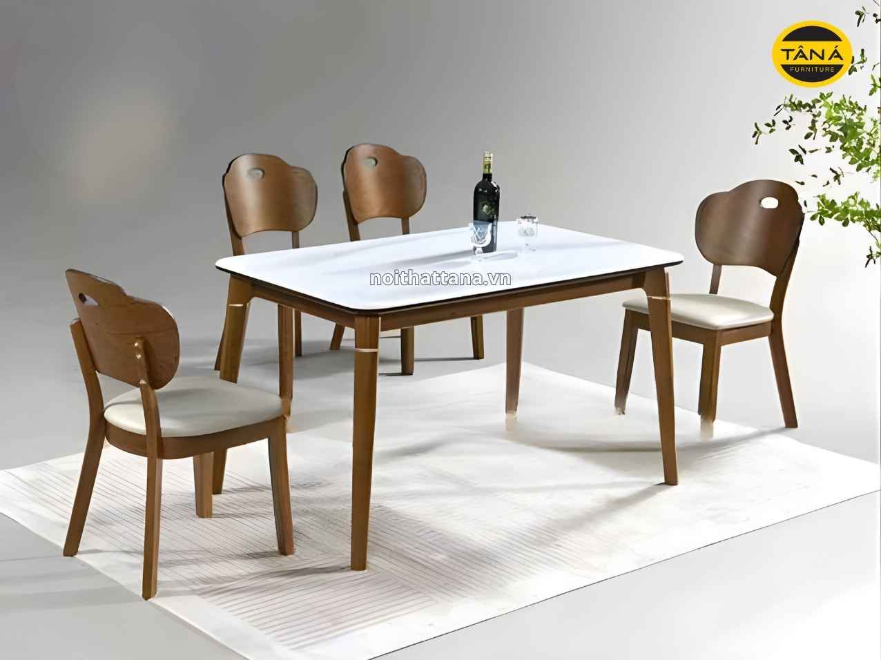 Bộ Bàn Ăn 1,3m 4 Ghế Mặt Nhân Tạo Khung Gỗ Sồi Nhập Khẩu AT-6037