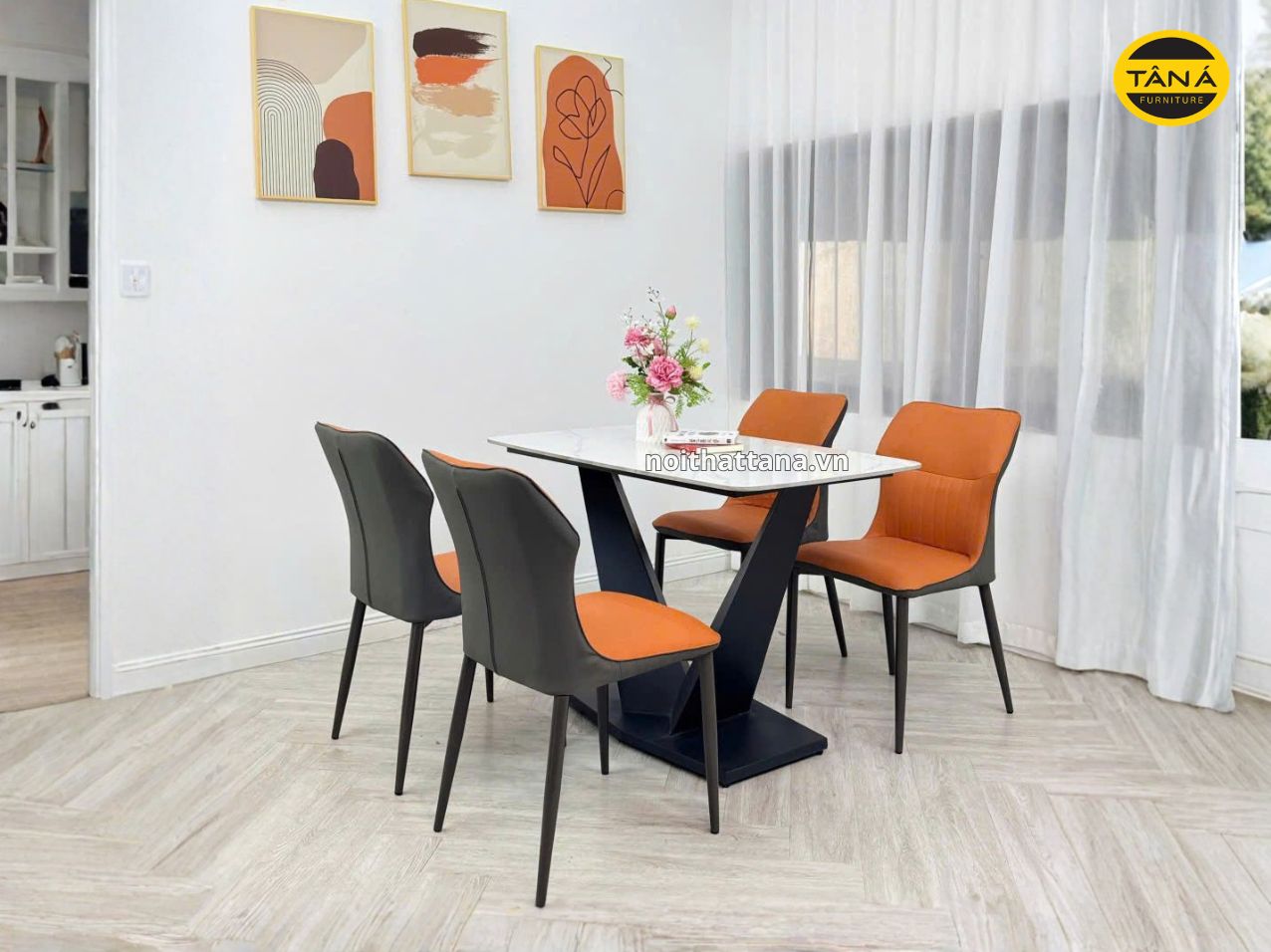 Bộ bàn ăn 1m2 4 ghế mặt đá ceramic nhập khẩu AK29