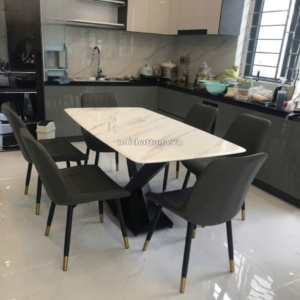 Bộ bàn ăn 1m6 6 ghế mặt đá tự nhiên nhập khẩu VT08