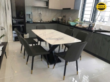 Bộ bàn ăn 1m6 6 ghế mặt đá tự nhiên nhập khẩu VT08