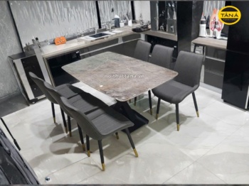 Bộ bàn ăn 1m6 6 ghế mặt đá tự nhiên nhập khẩu VT12