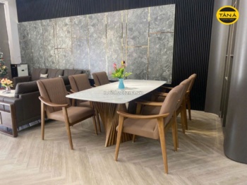 Bộ bàn ăn 1m6 6 ghế mặt đá tự nhiên nhập khẩu VT25