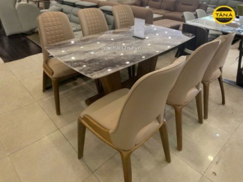 Bộ bàn ăn 1m6 6 ghế mặt đá tự nhiên nhập khẩu VT26