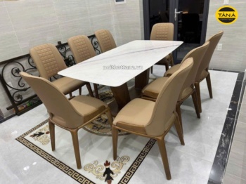 Bộ bàn ăn 1m8 8 ghế mặt đá tự nhiên nhập khẩu VT09